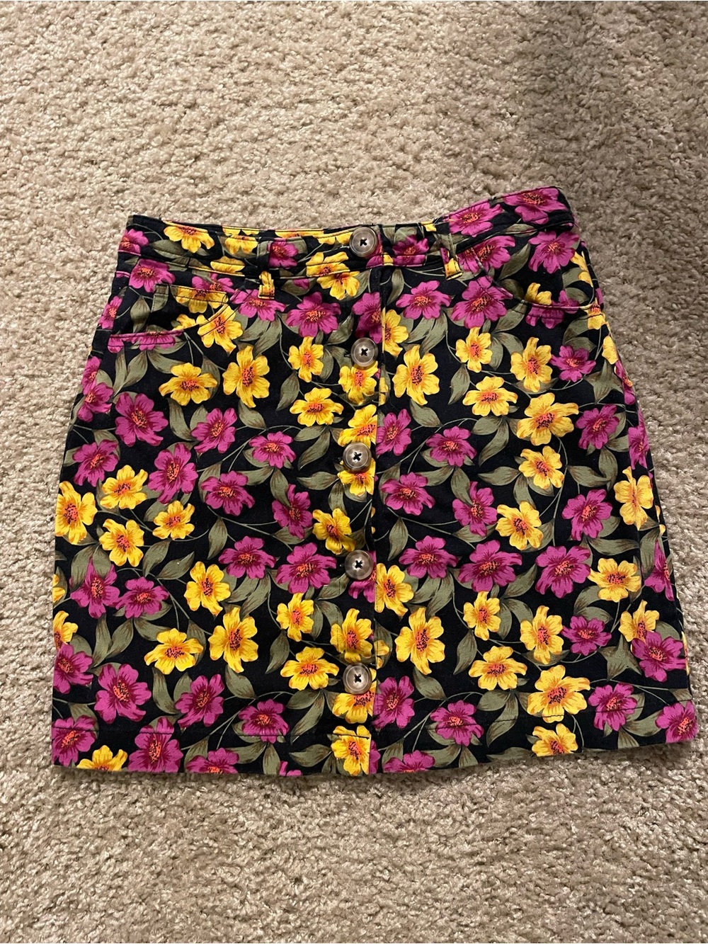 GB girls Black Mini Skirt with Yellow & Pink Floral Print
